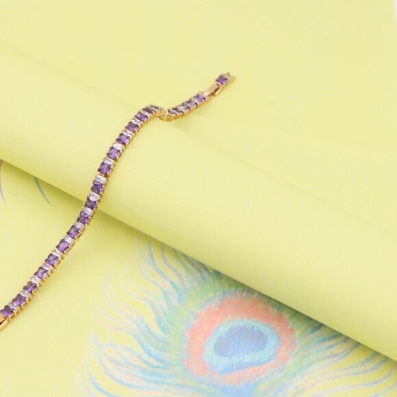 "Elegant Rose Gold Bracelet with Purple and Clear Gemstones, XPBL1008 - Picture 3 of 12